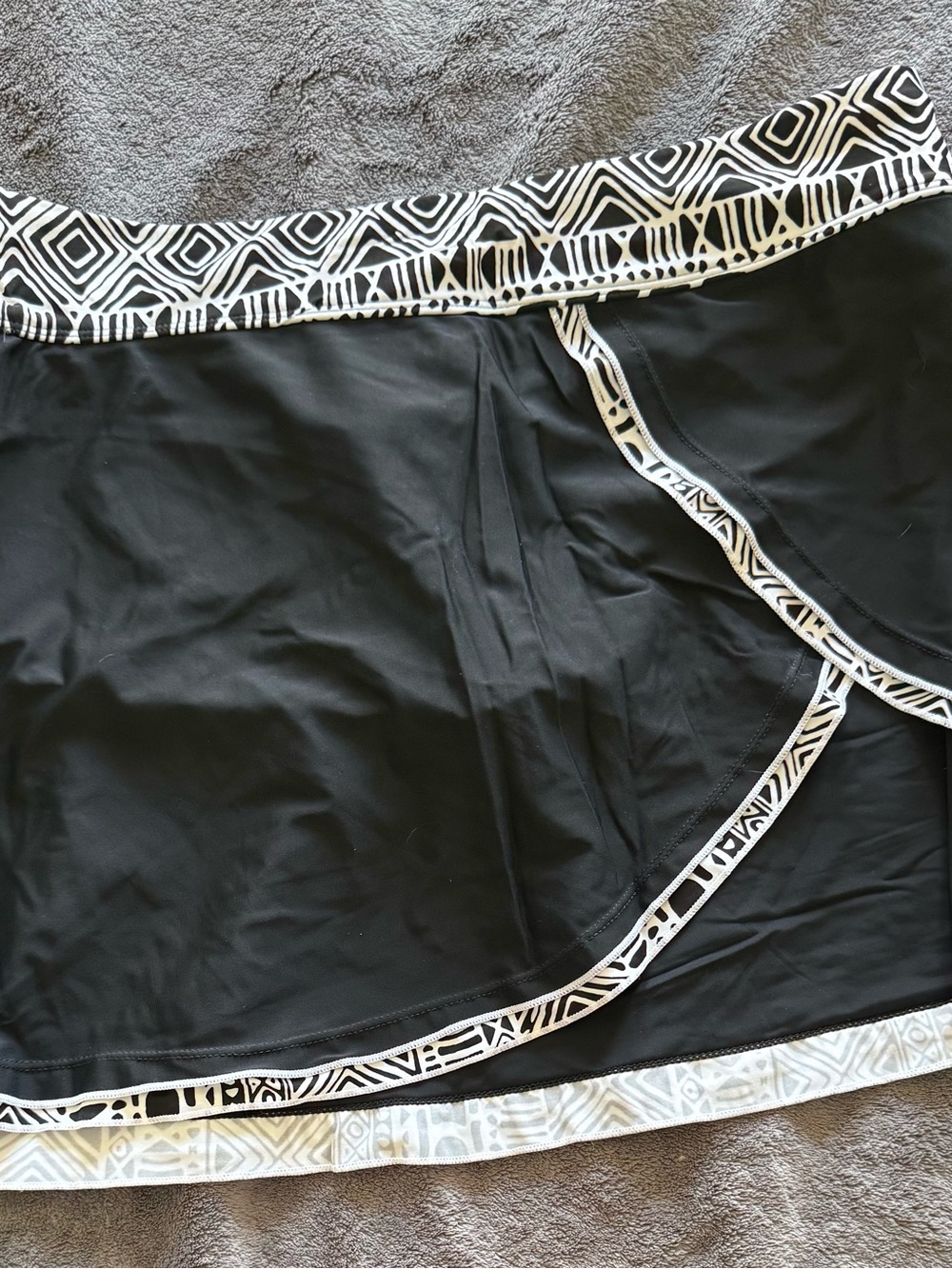 Black Swim Skirt with White Geo Trim - Women Swim